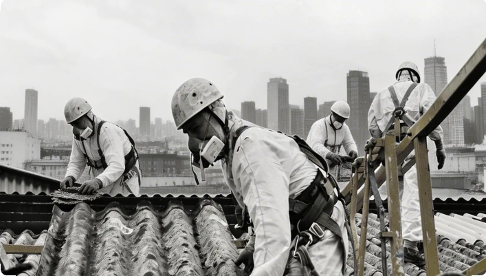 Demontaż azbestowego pokrycia dachowego w&nbsp;dużym mieście